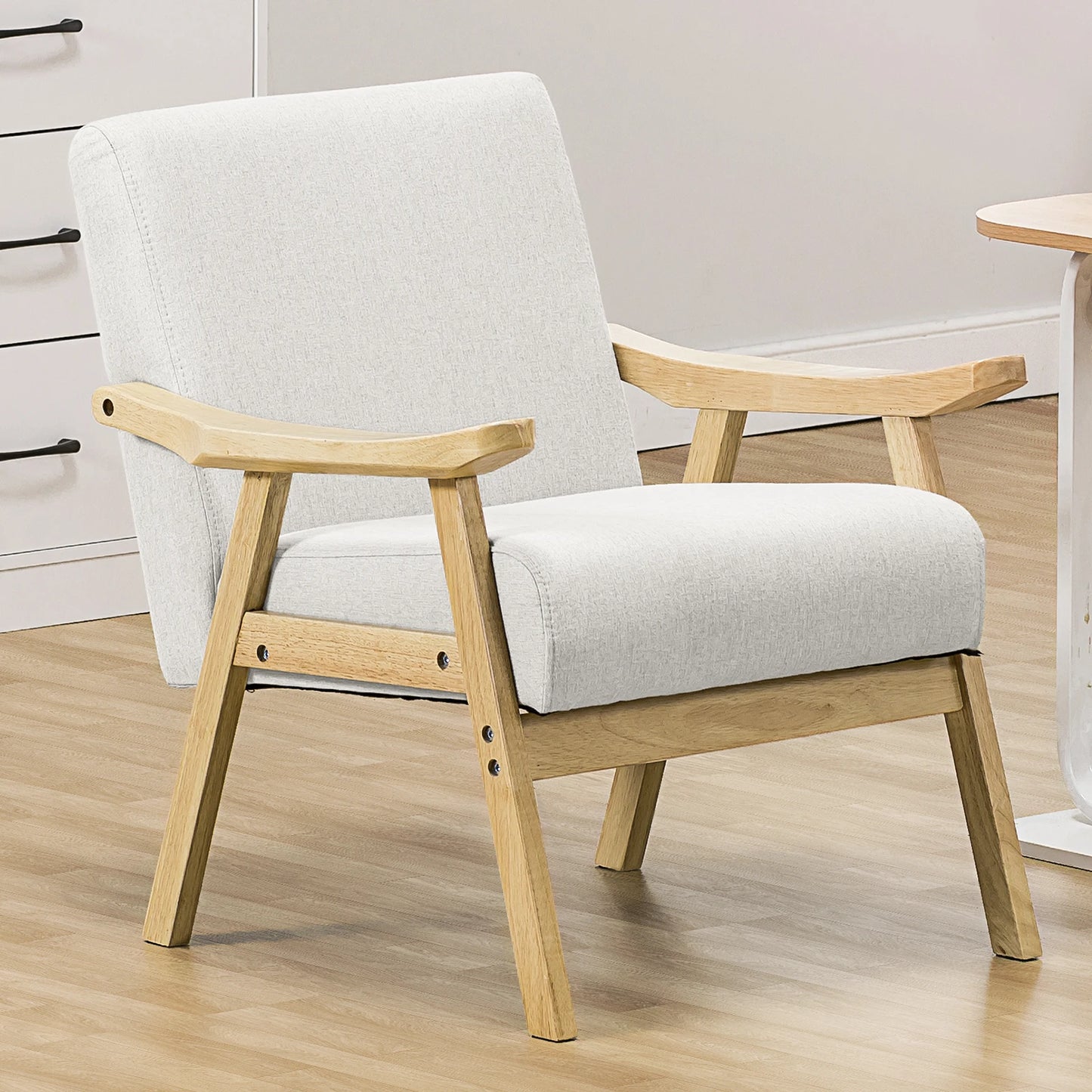 COMHOMA Mid Century Accent Chair Upholstered Armchair With Solid Wood Armrests For Living Room Bedroom Sunroom Balcony