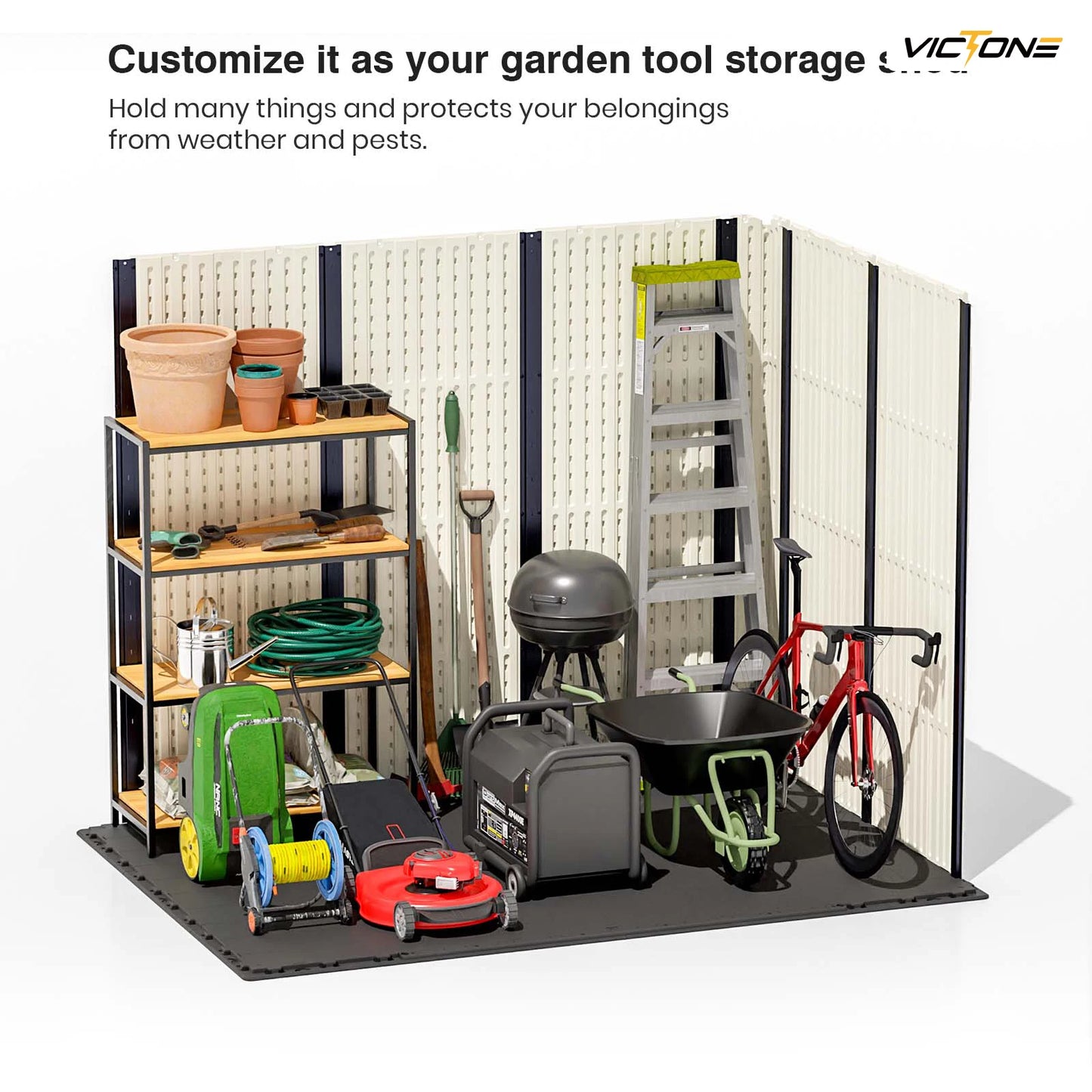 Victone Outdoor Plastic Storage Shed With Floor And Lockable Door