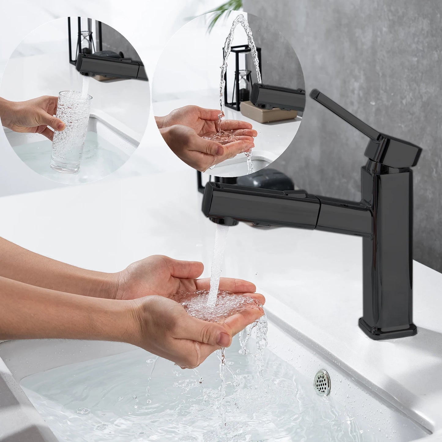 DQOK Pullout Basin Faucet Modern Washbasin Mixer Hot Cold