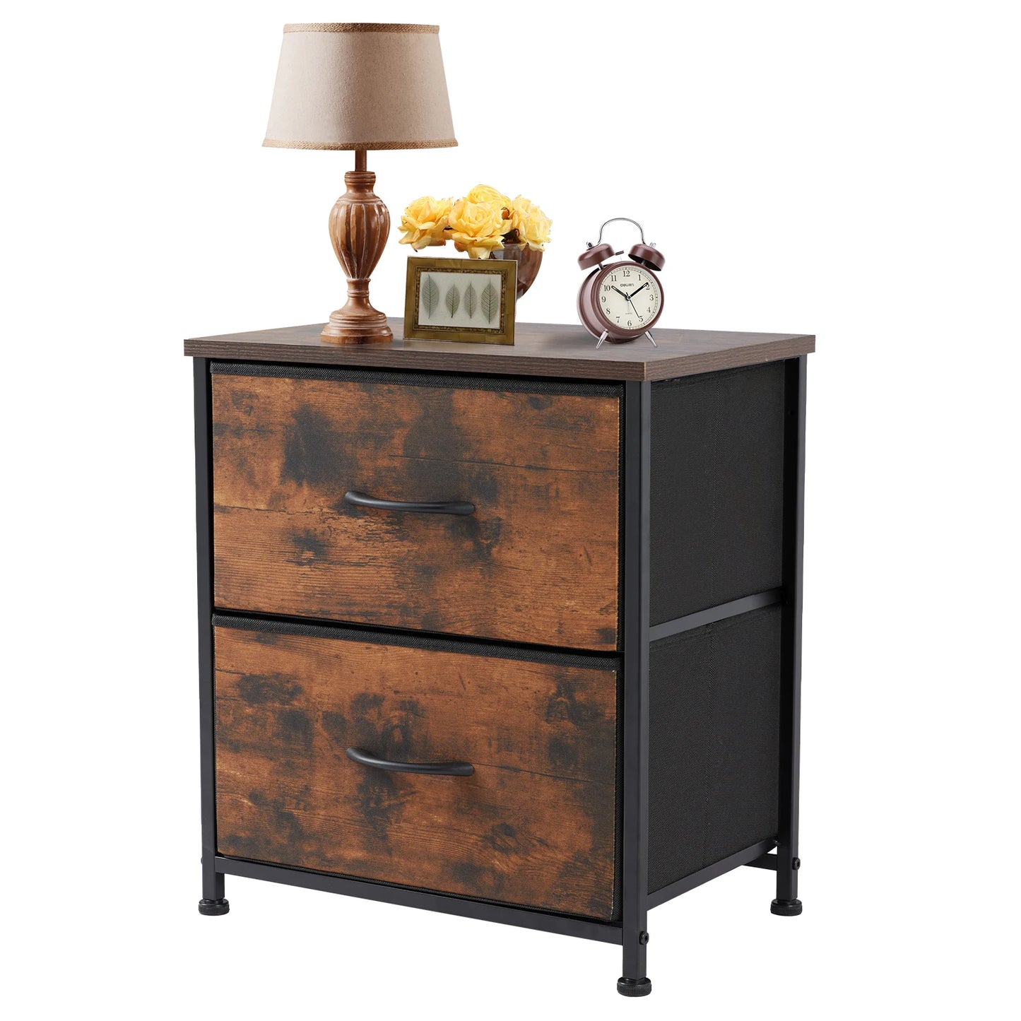 JHK Nightstand Bedside Table With Fabric Drawers For Bedroom