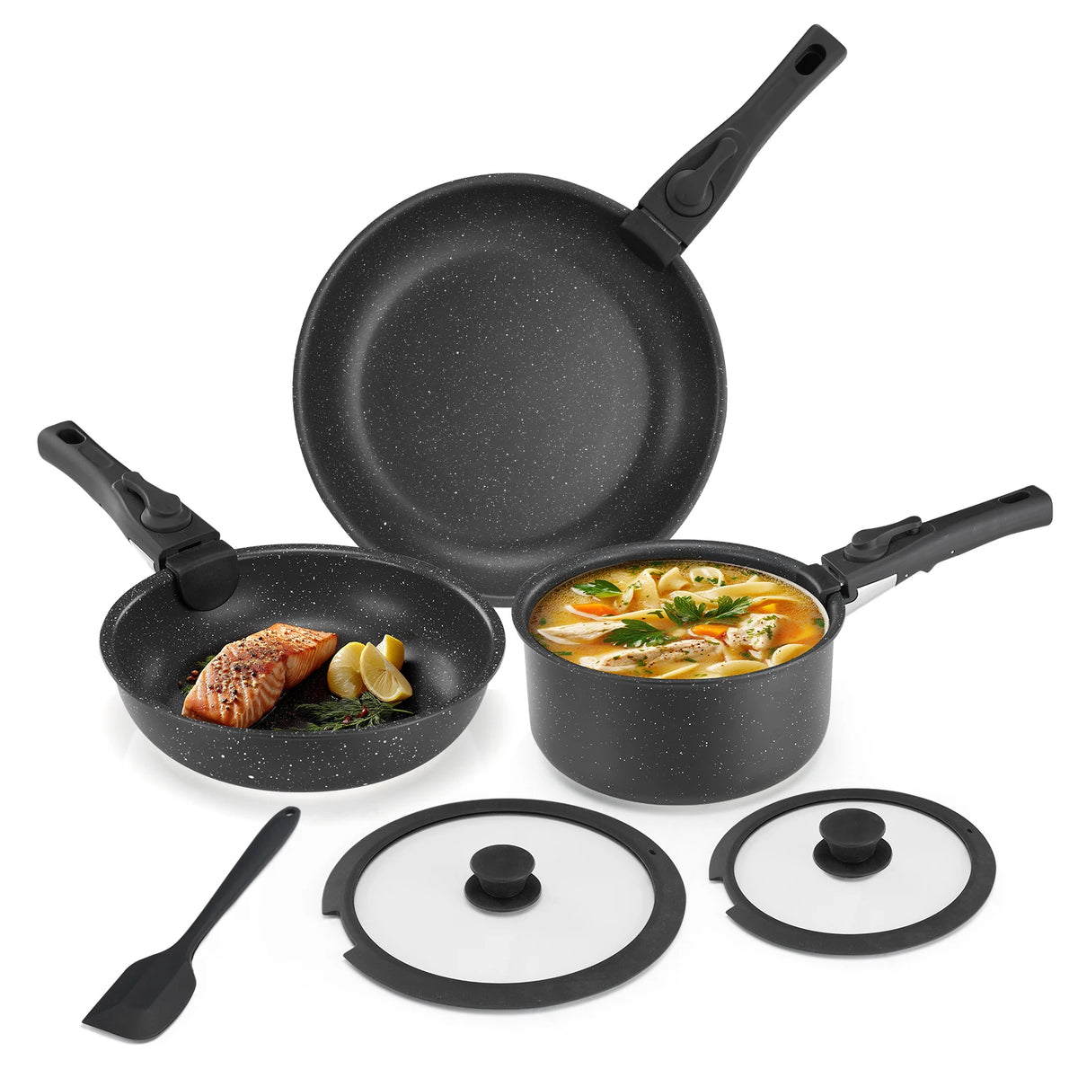 PFAS Free Ceramic Nonstick Induction Cookware Set With Detachable Handles
