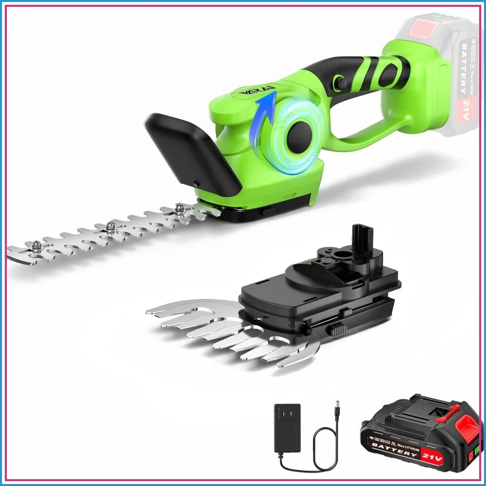 600W Cordless Hedge Trimmer 21V Battery 2 In 1 Bush And Grass Cutter