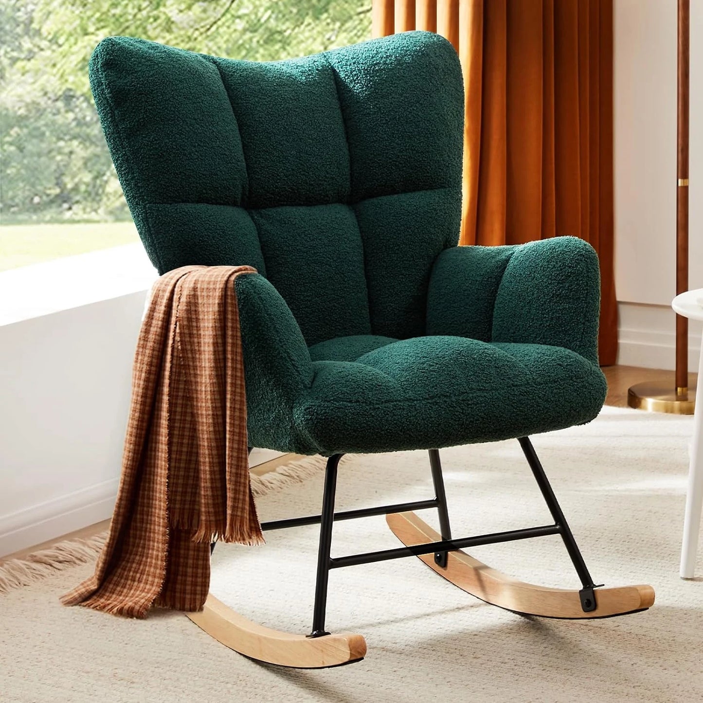 Studyset Nursery Rocking Chair With Side Pocket Boucle Upholstered