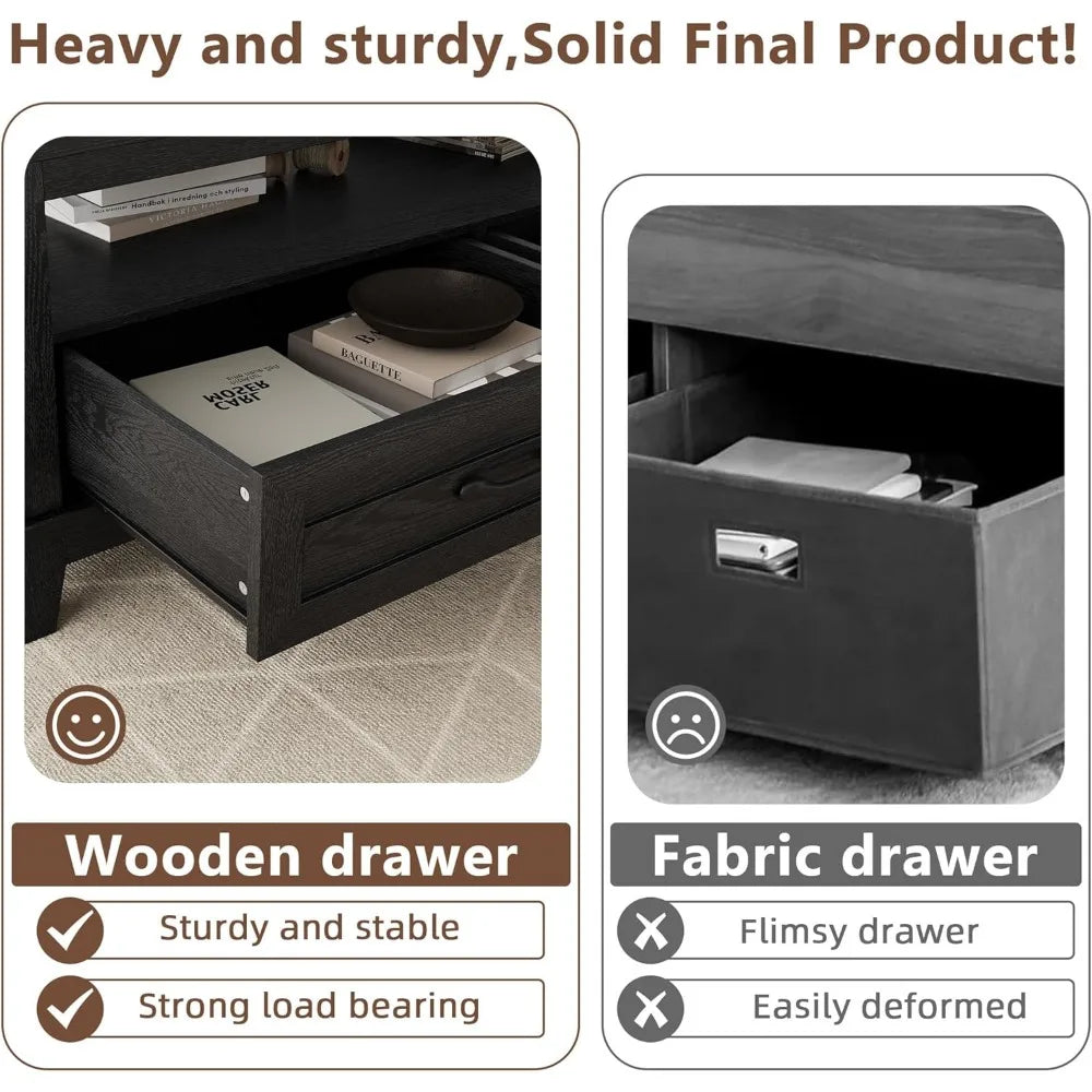 Rustic Farmhouse Coffee Table With Drawers And Open Shelf