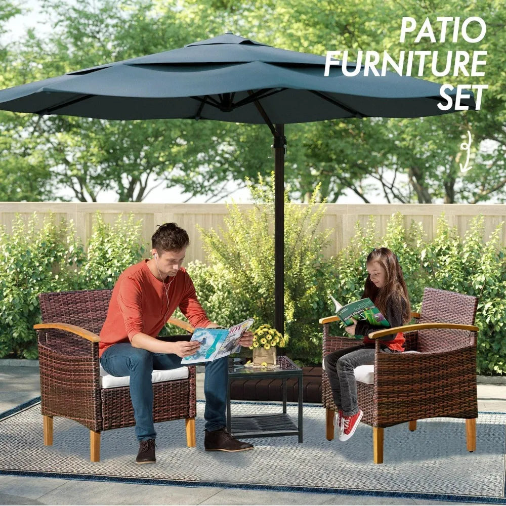 2-Piece Outdoor Patio Furniture Set with Table and Chairs for Lawn Conversation Area