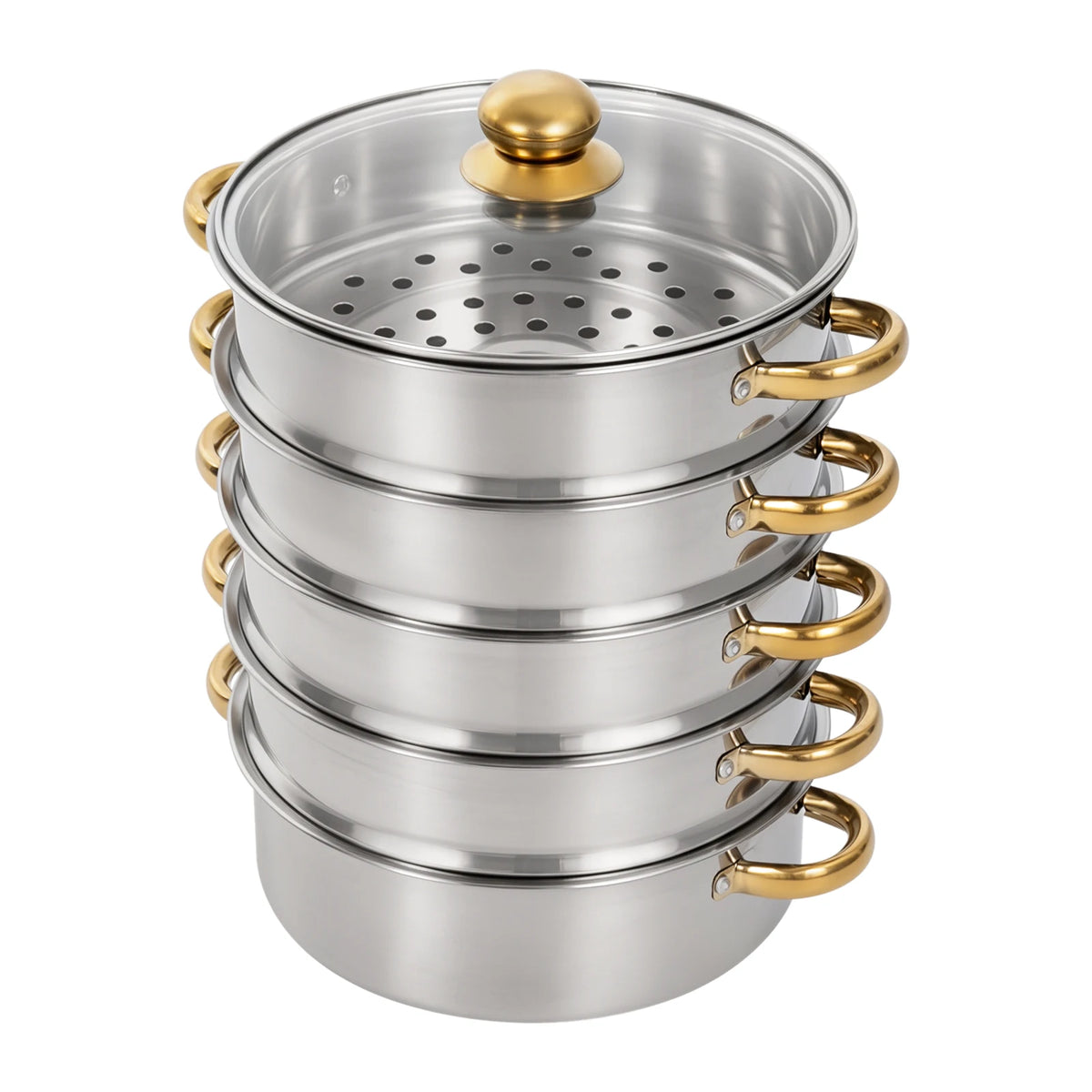 Bymaocar Five Tier Stainless Steel Steamer Pot With Viewing Lid