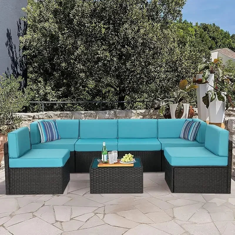 Yujingxi 7 Piece Patio Rattan Wicker Outdoor Sectional Set
