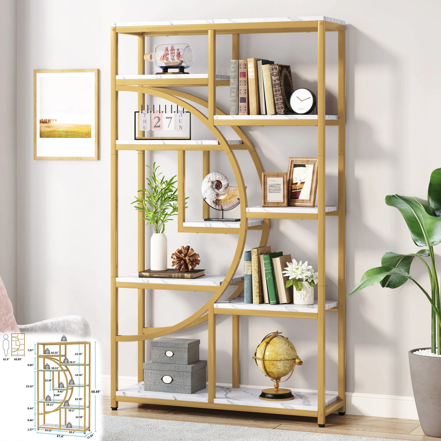 Tribesigns 5 Tier Etagere Bookcase Modern Open Shelves
