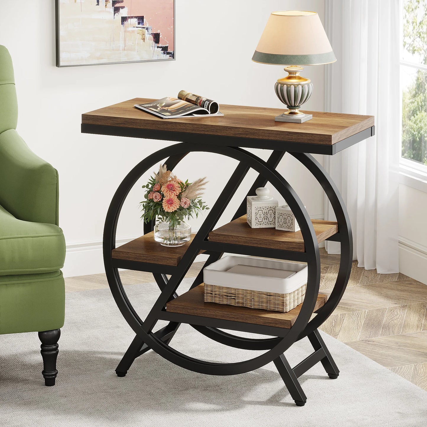 Tribesigns End Table With 3-Tier Storage And Geometric Frame