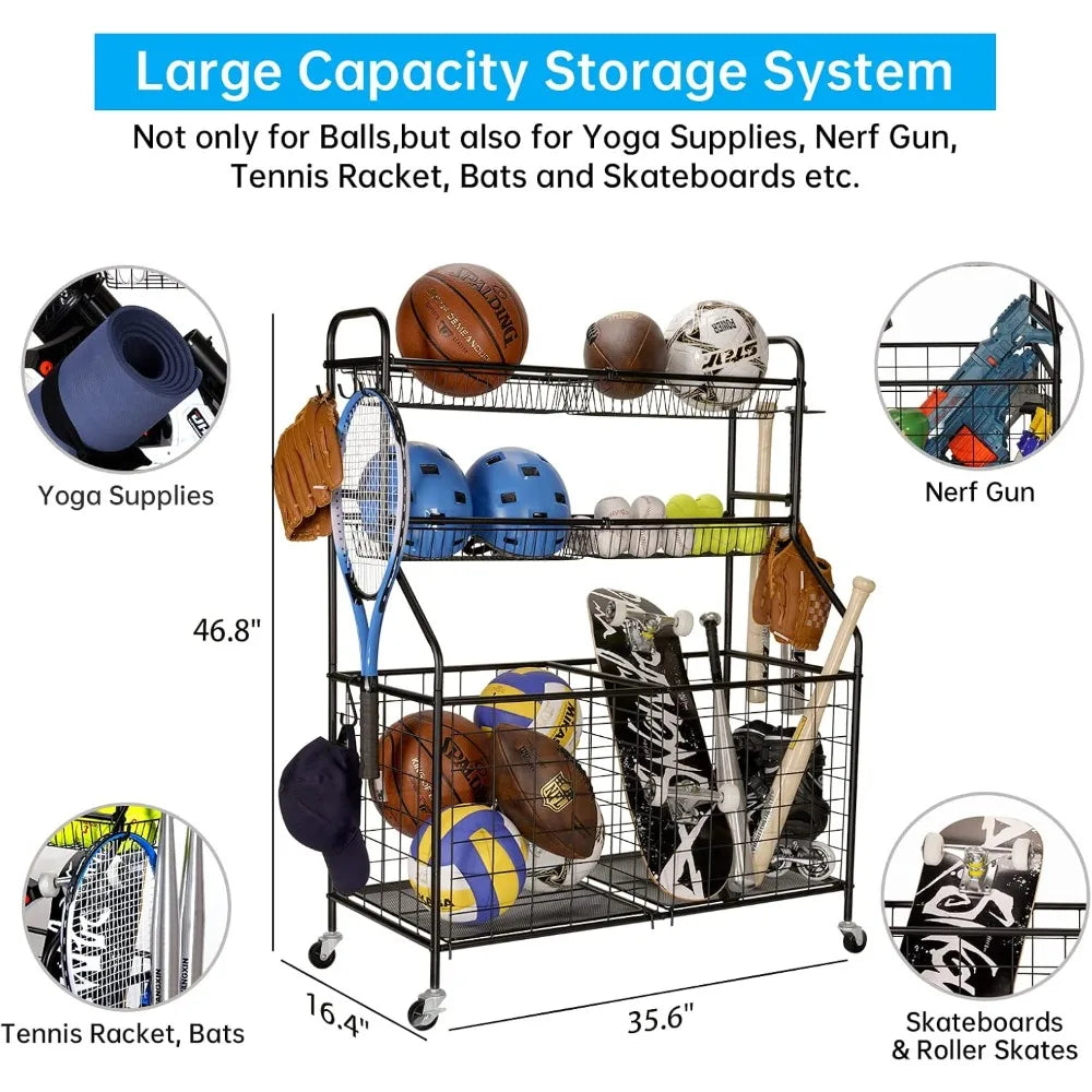 Hign Concerned Garage Sports Equipment Organizer On Wheels