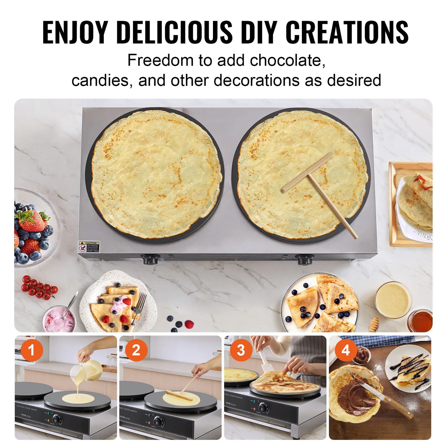 SucceBuy Double Head Electric Crepe Maker Commercial Griddle 3400W