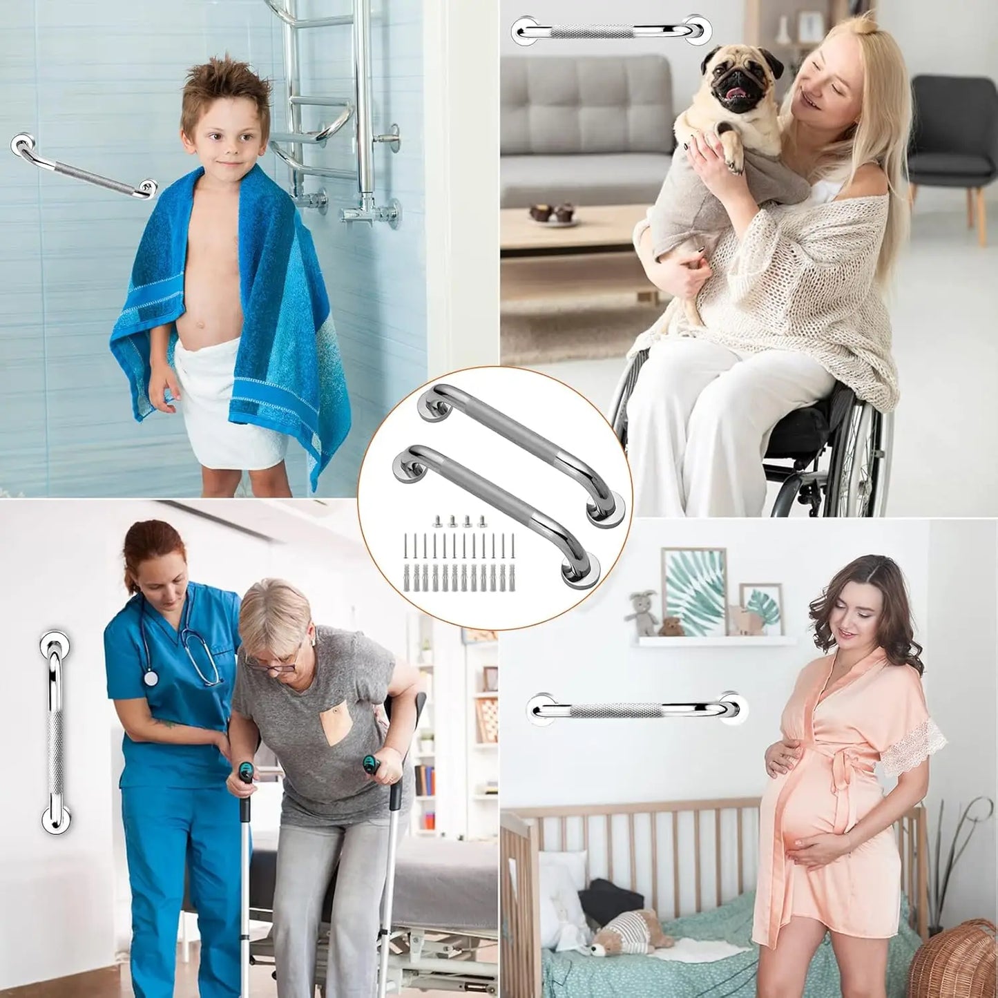 Two Pack Stainless Steel Shower Grab Bars for Bathroom Safety