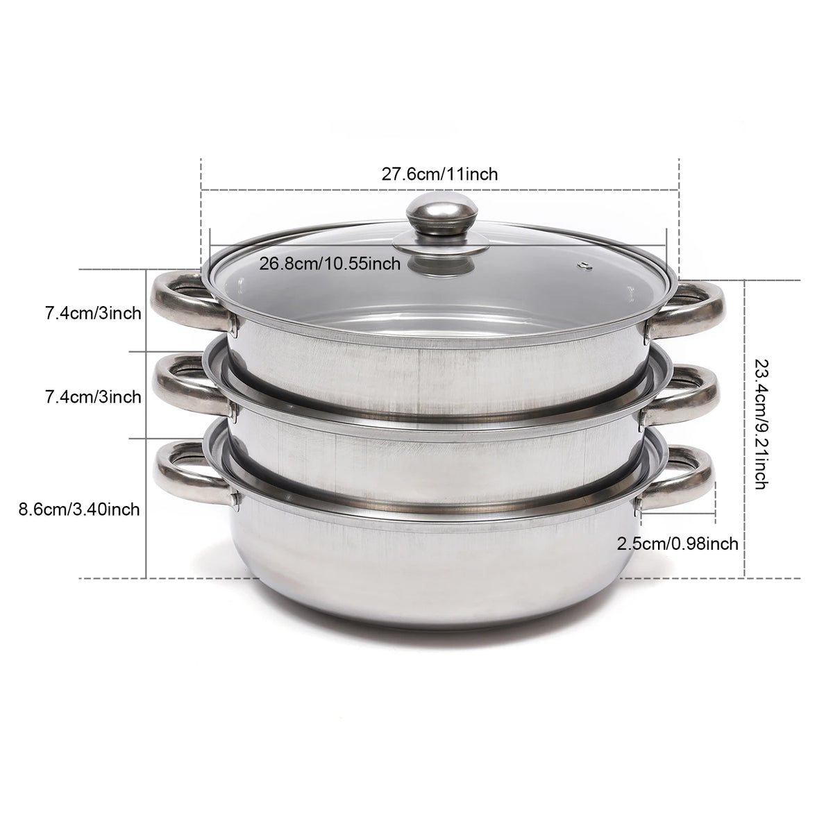 Stainless Steel Triple Layer Steamer Pot For Induction And Gas