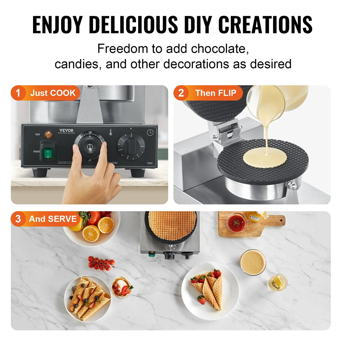 VEVOR Electric Ice Cream Cone Maker with Temperature Time Control