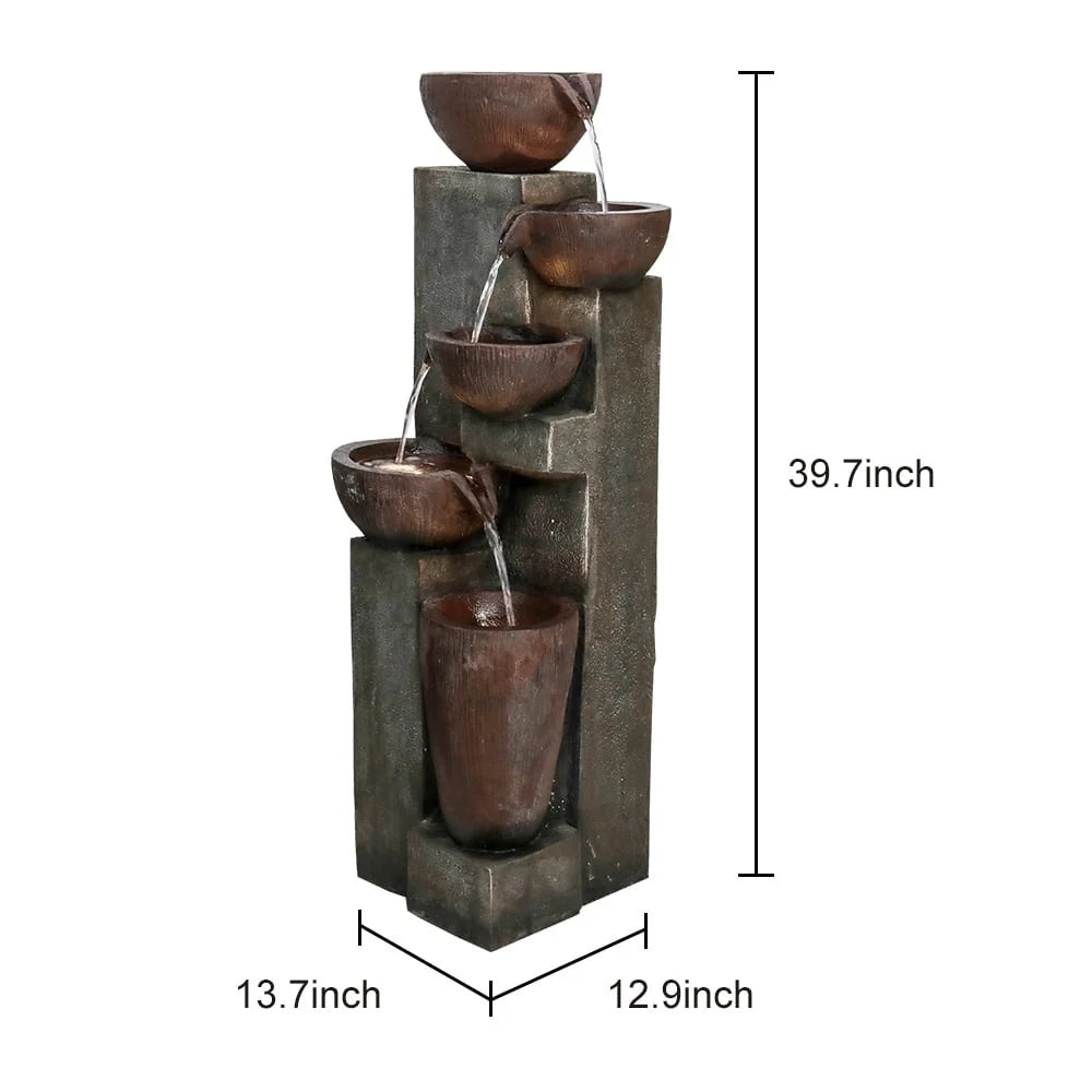 XMSJ Outdoor 5 Tier LED Water Fountain Garden Decor