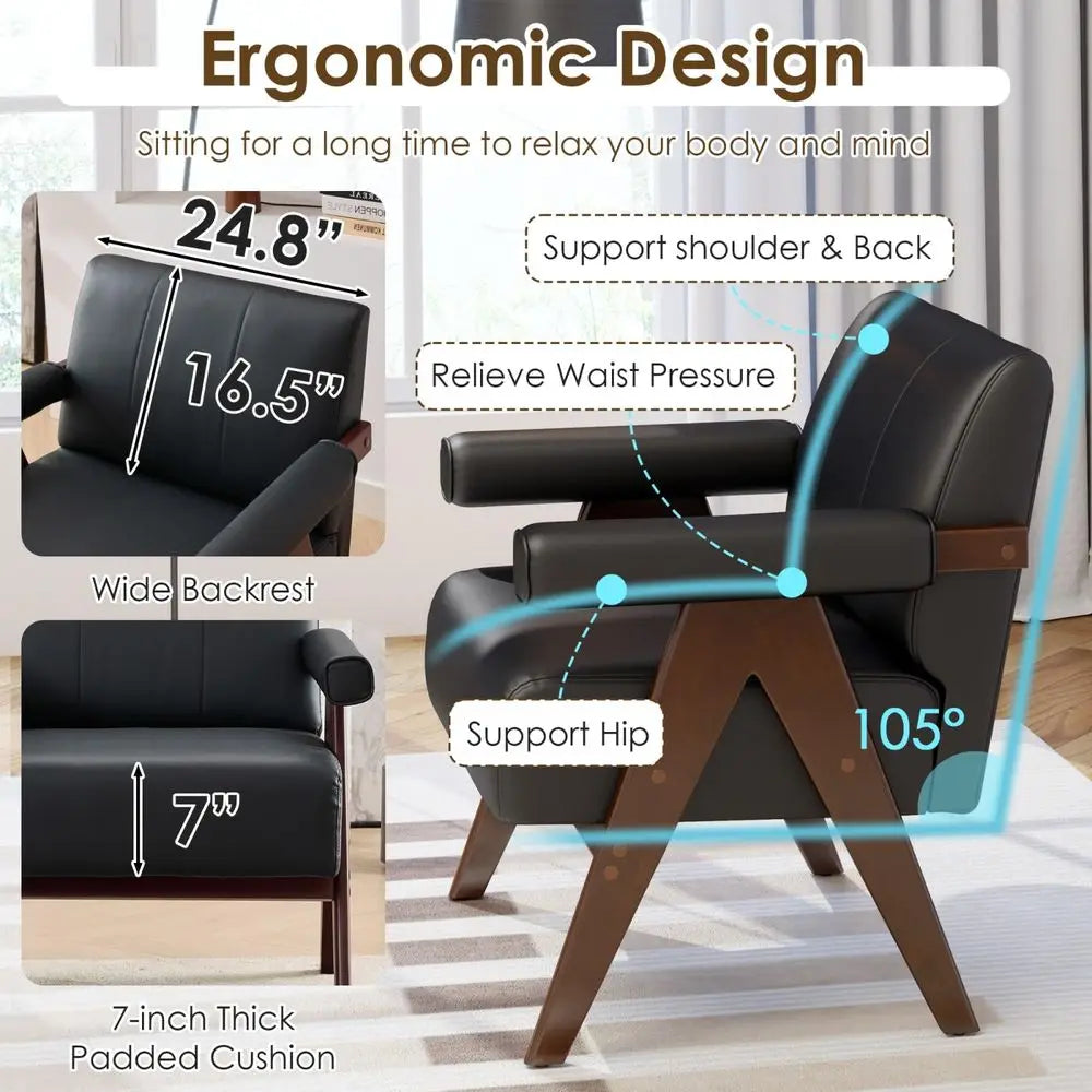 Leather Accent Chairs Set of 2 Mid Century Modern Style
