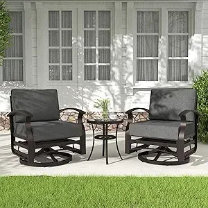 Outdoor Aluminum 3 Piece Patio Set With Swivel Rockers
