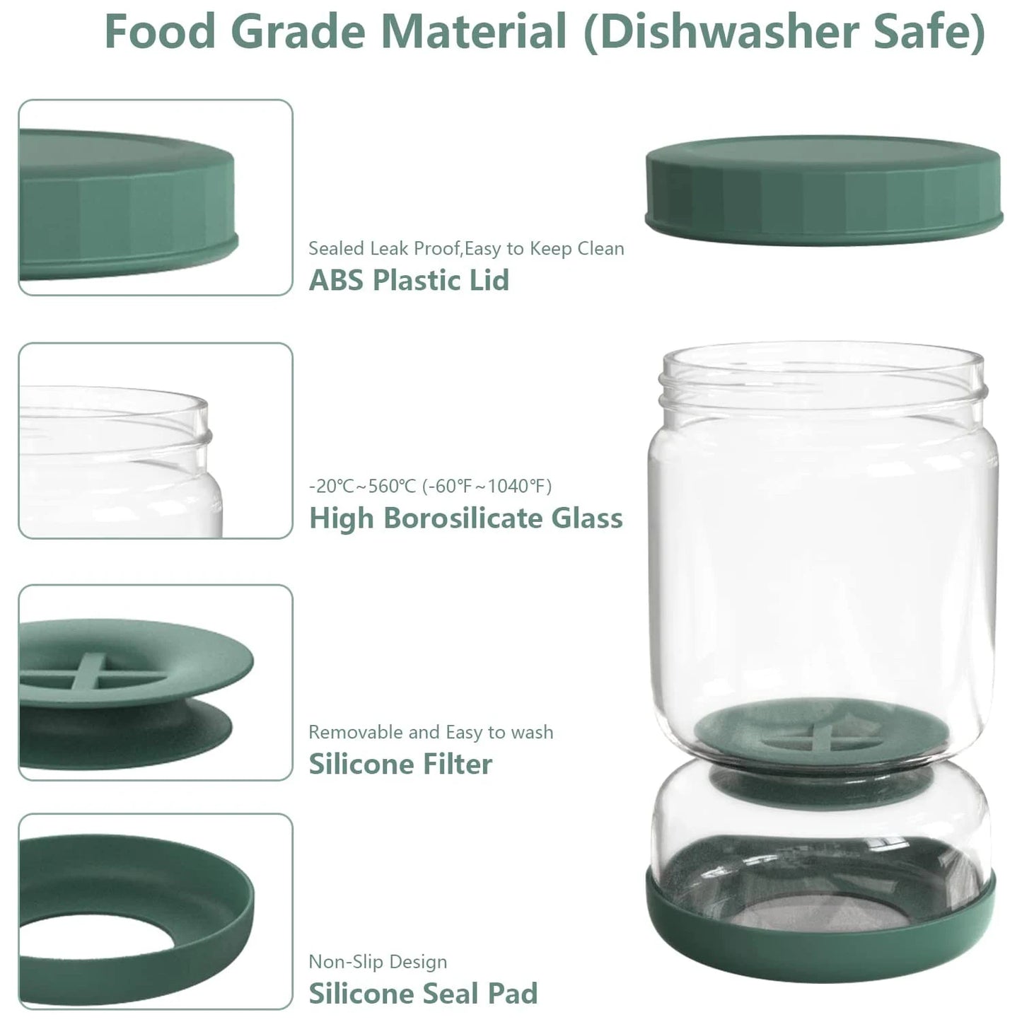 LUVAN Glass Pickles Jar With Lids And Strainer Fermentation