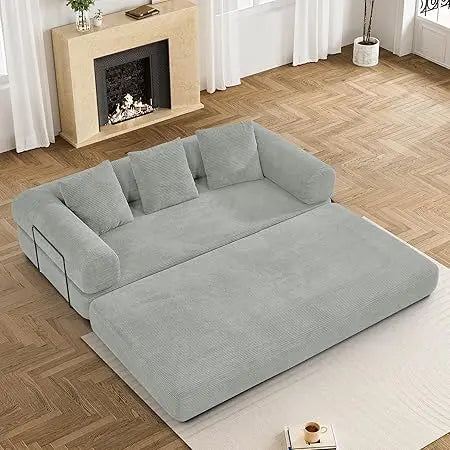 Convertible Sleeper Sofa Bed with Pillow, 4-in-1 Corduroy Folding Mattress Couch with Fixed-Shape Frame, Fold Out Floor Sofa Cam