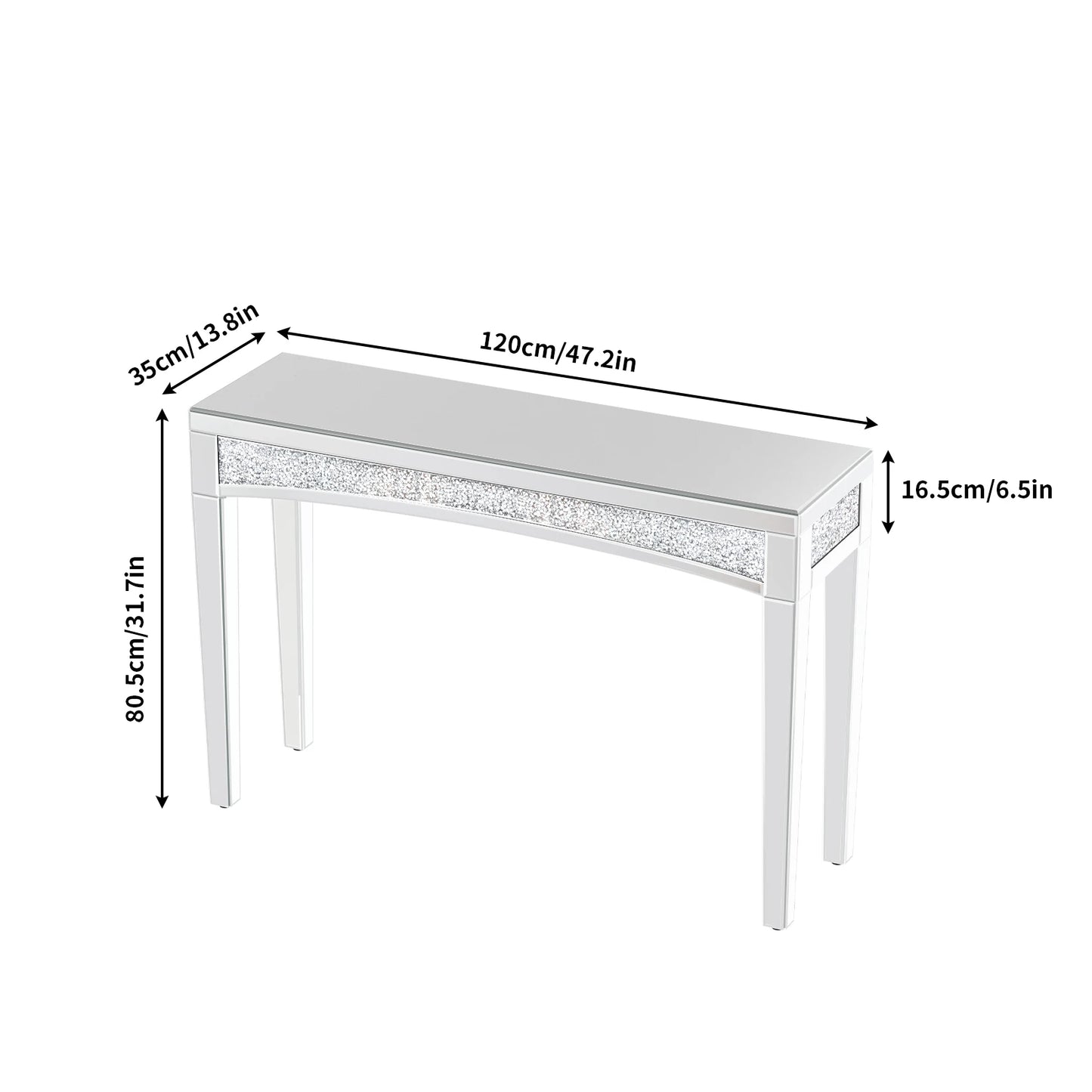 Wisfor Mirrored Desk Console Table With Crystal Inlay