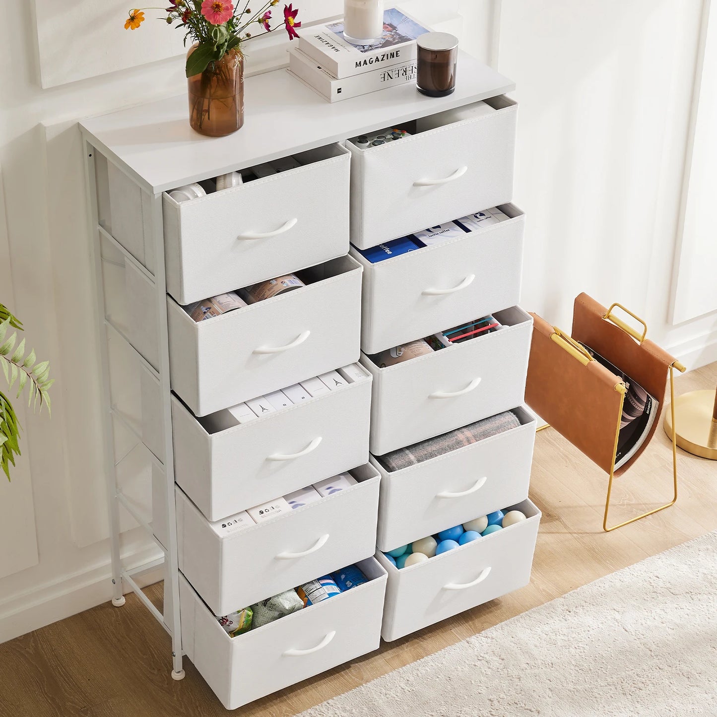 JHK Bedroom Wardrobe Chest With Fabric Drawers Storage Cabinet