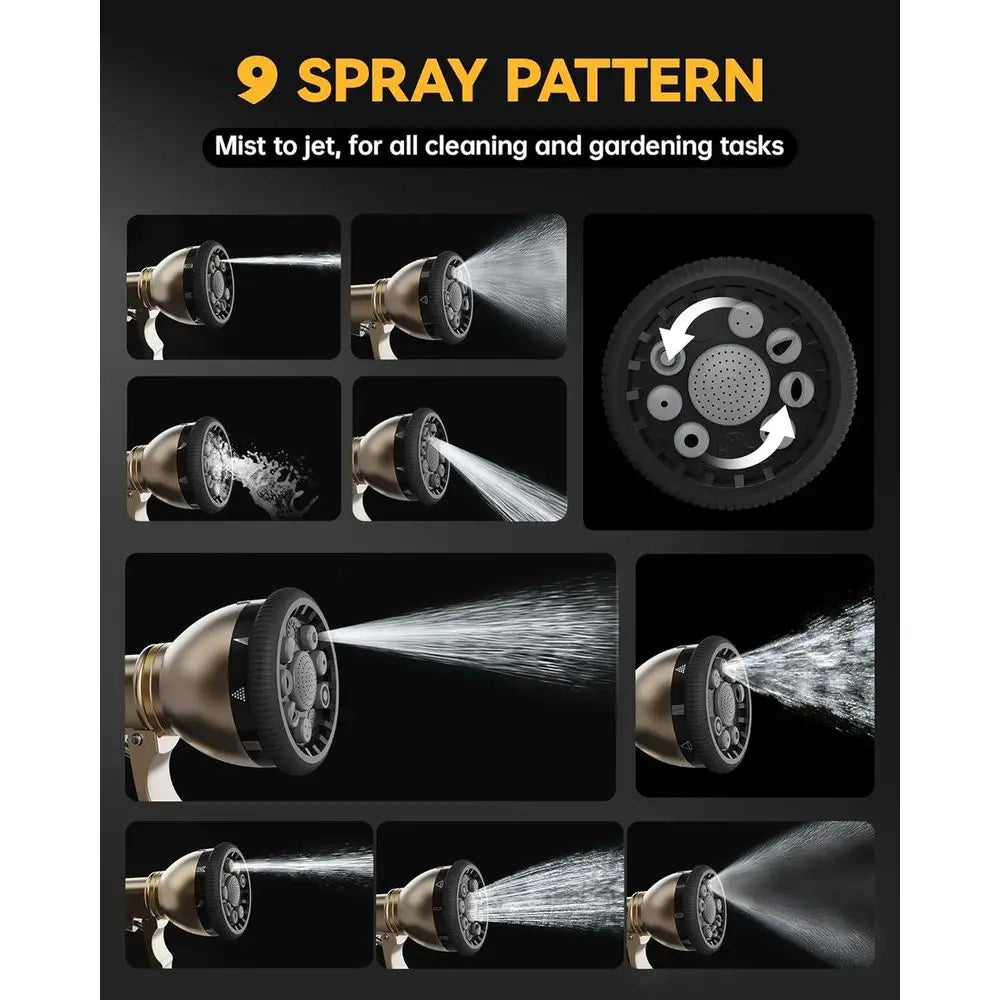 Garden Hose Nozzle With 9 Spray Settings Heavy Duty Metal