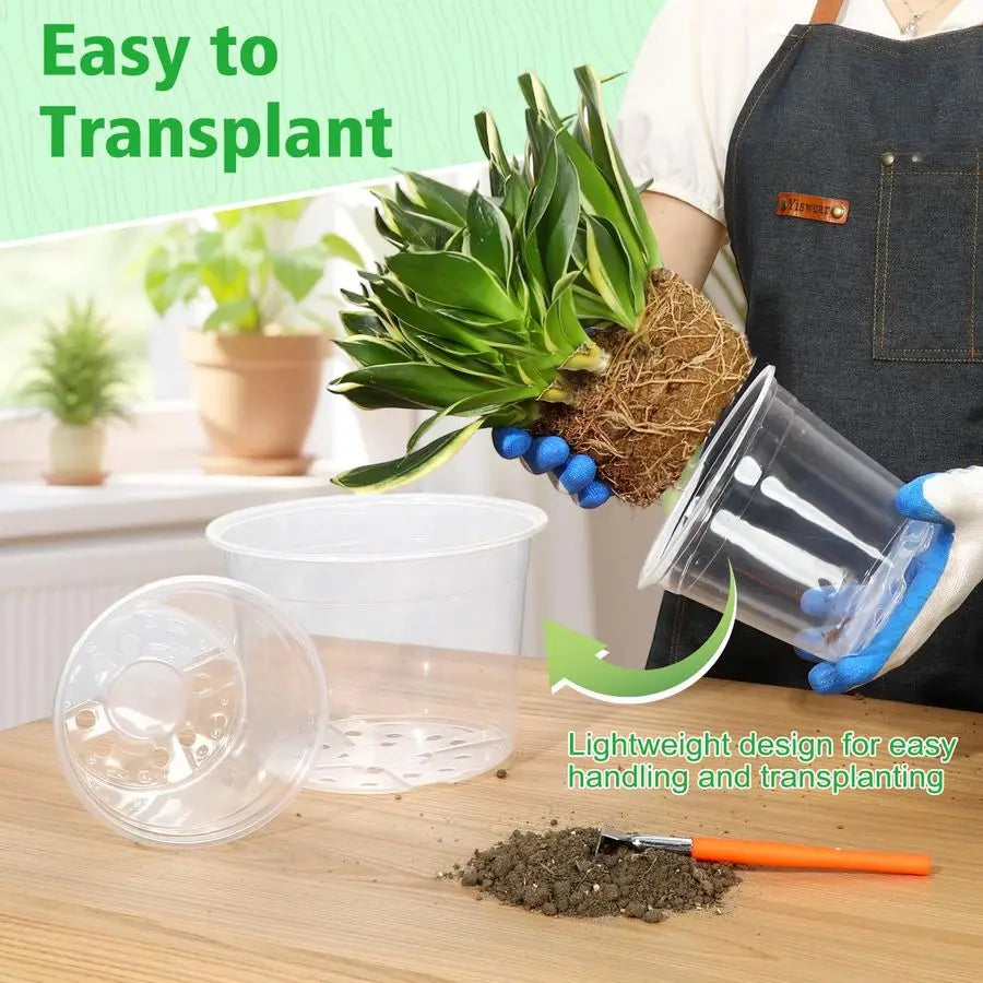 6 8 10 Inch Large Clear Nursery Pots with Drainage, 12 Pack Plastic Pots for Plants, Ideal Seedling Pots and Plant Pots for Vege