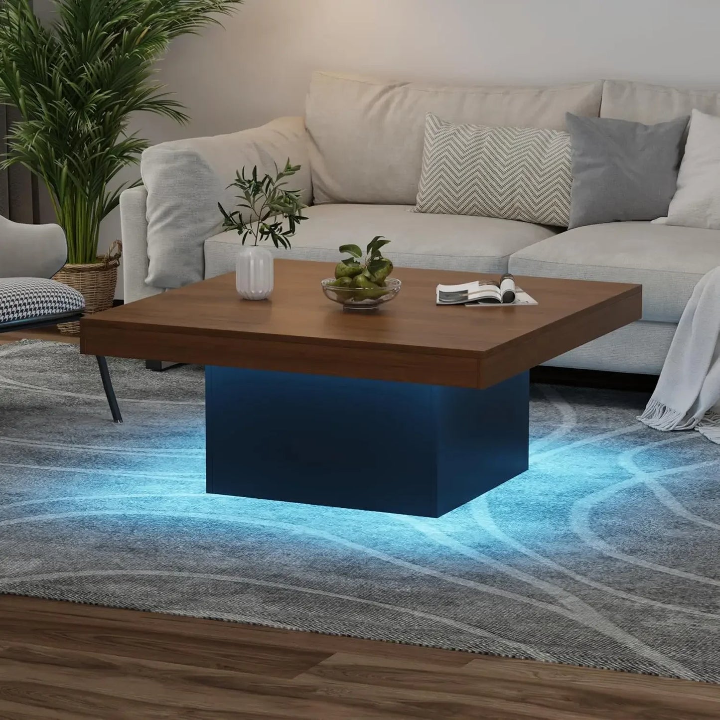 LED Light Square Coffee Table With Plug For Living Room