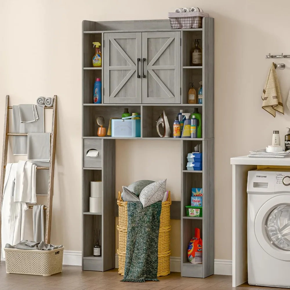 RBXC Farmhouse Over Toilet Storage Cabinet With Barn Doors