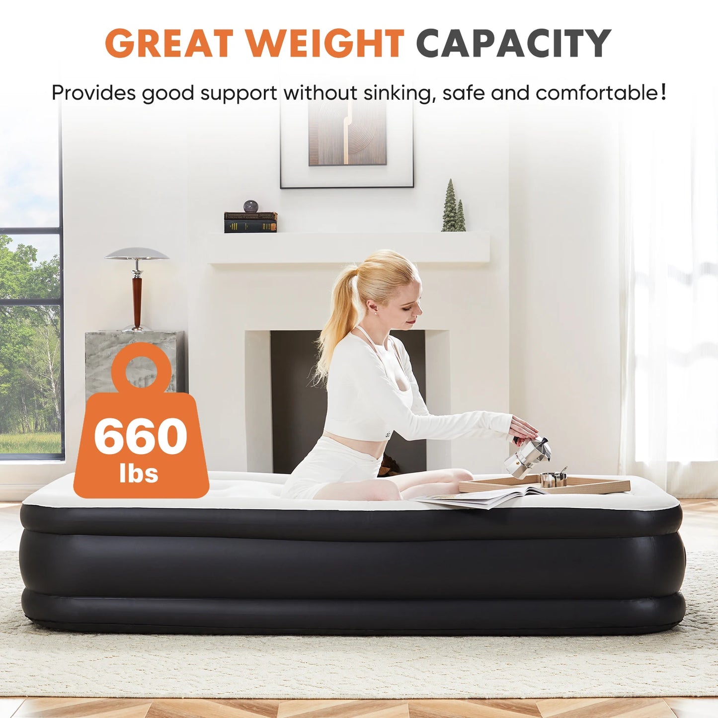 JHK Air Mattress With Double Height Non Slip Bottom