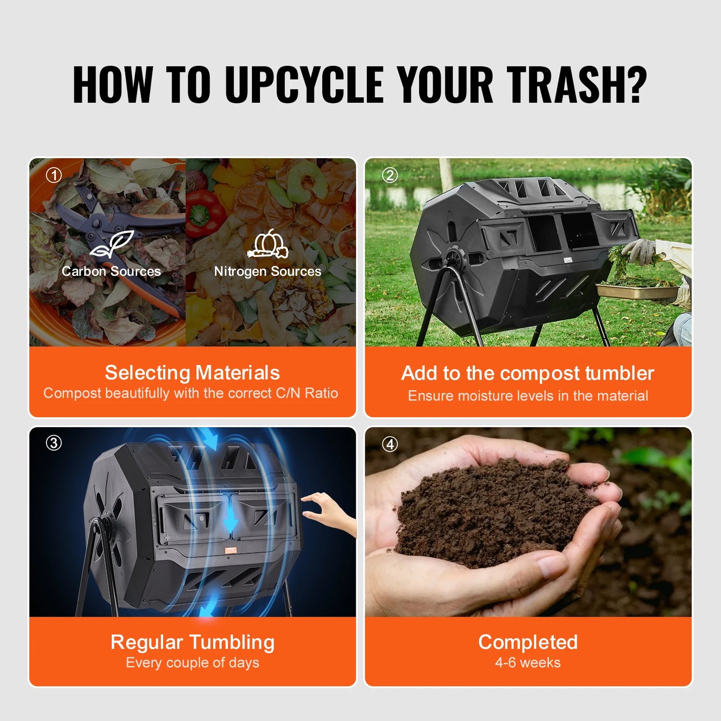 43 Gallon Tumbling Composter Dual Chamber Garden Kitchen