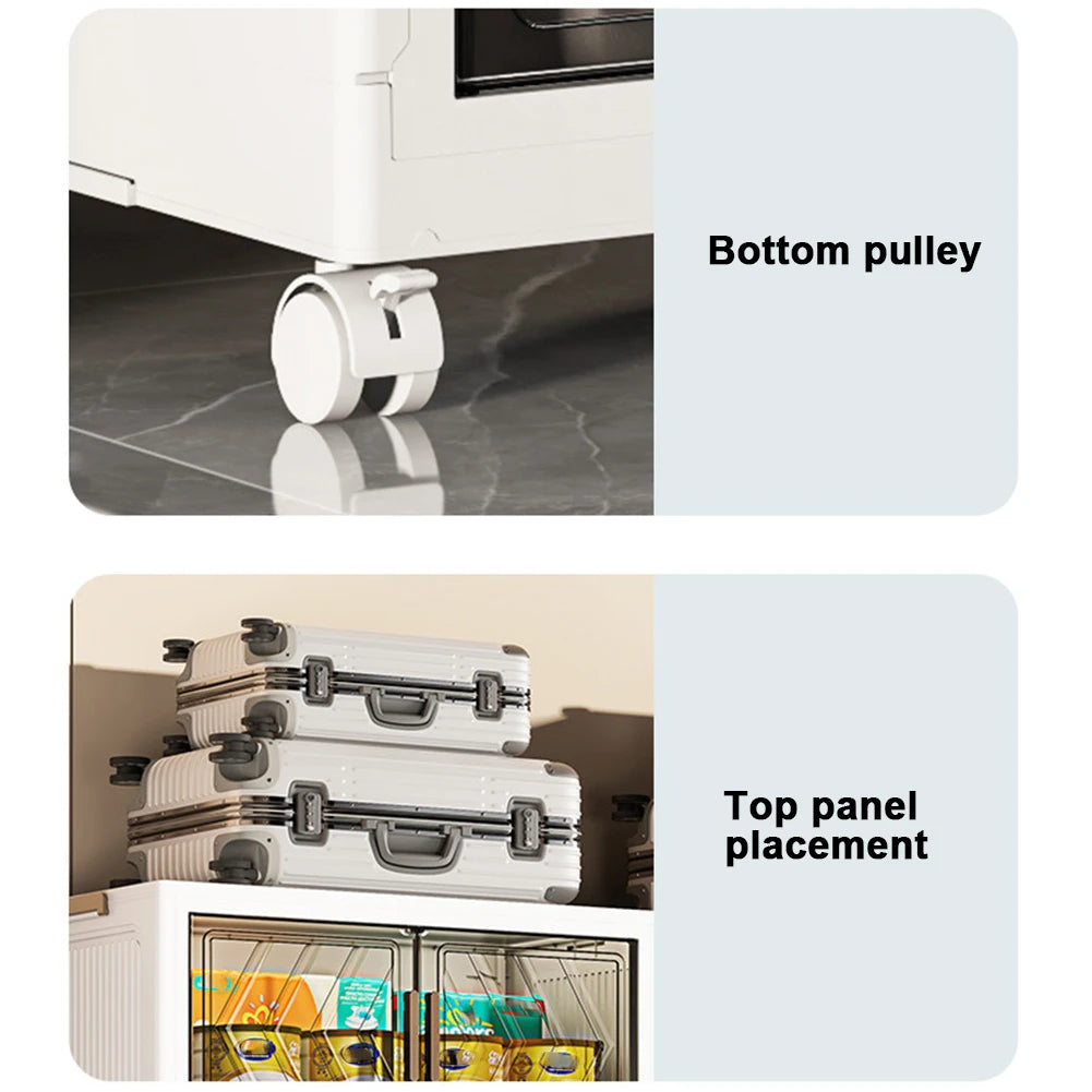 4 Tier Stackable Storage Bins with Lids with Doors & Wheels Foldable Organization Storage Drawer for Living Room Bedroom Office