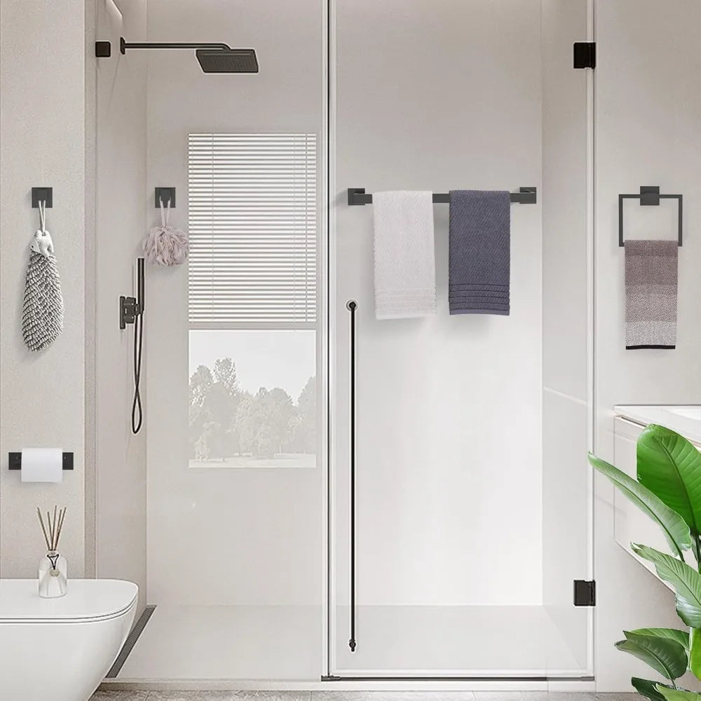 RBXC Matte Black Bath Hardware Set With Towel Bar Holder