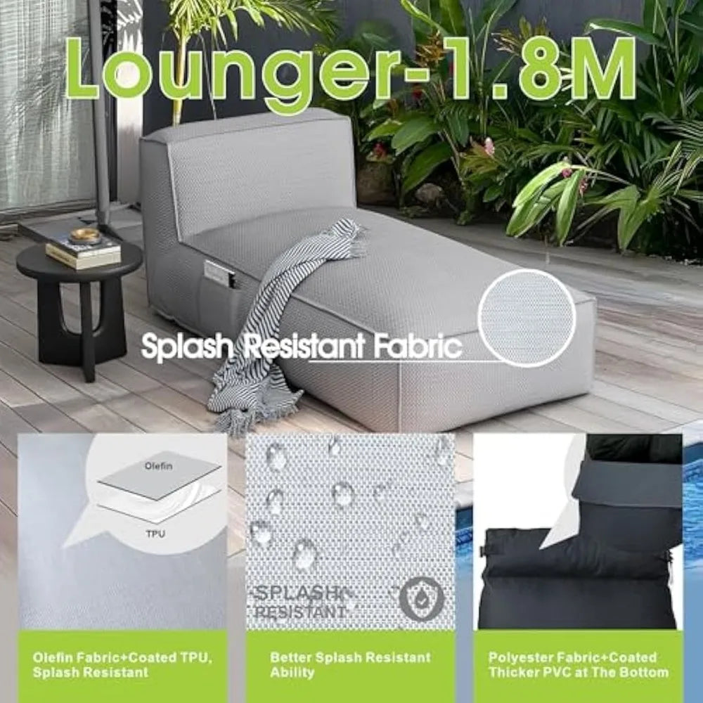 Patio Furniture Bean Bag 2 Person Reclining Chaise Lounge Chair - Outdoor Middle Chair, Sunbathing Recliners, Beach Lounge Sunbe