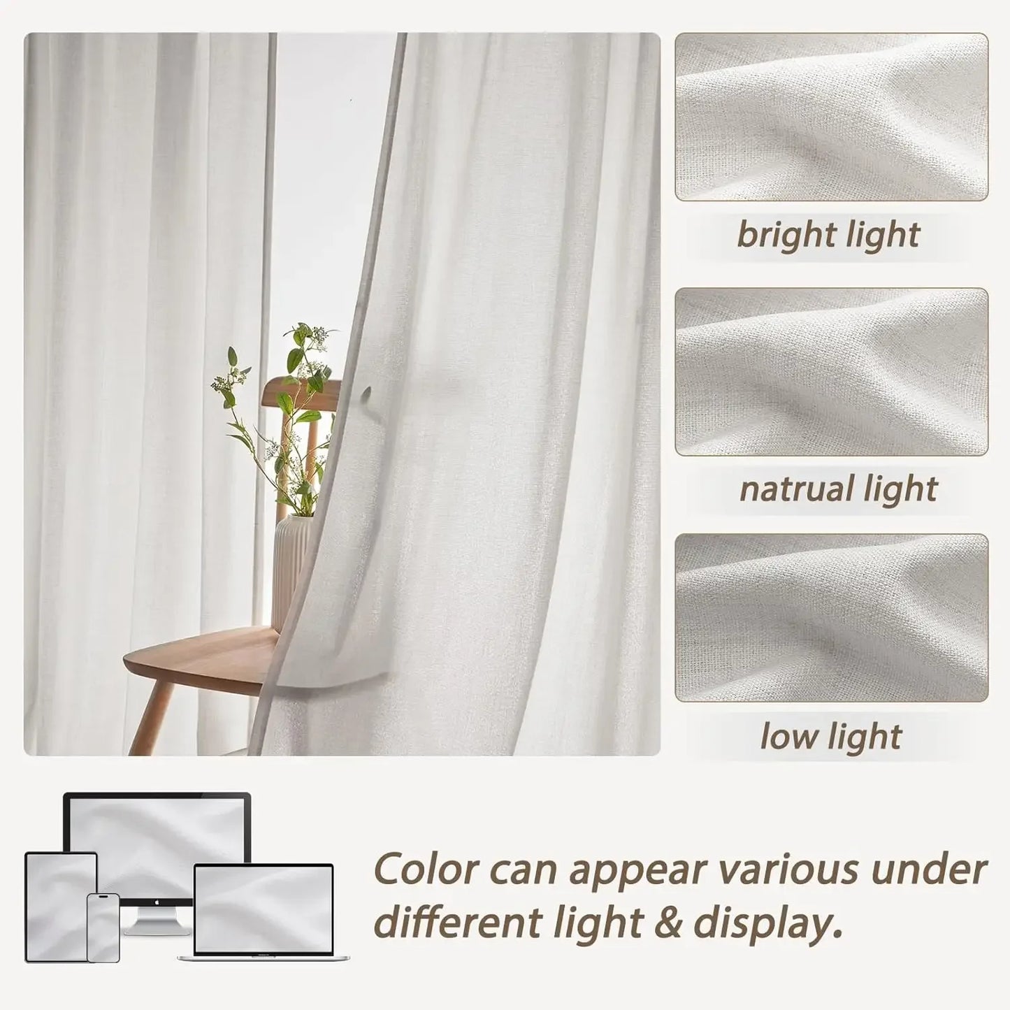 XMSJ Pinch Pleated Linen Blend Curtains Light Filtering