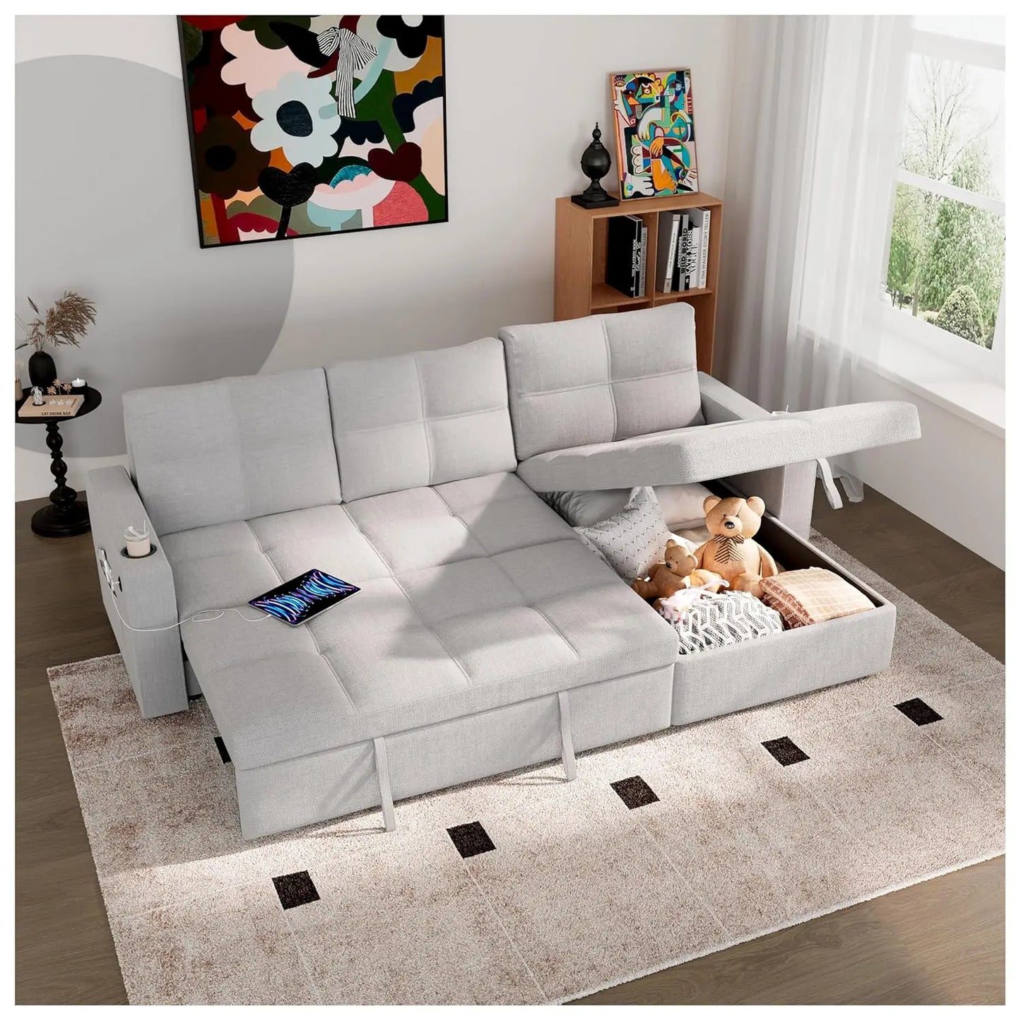 XIAOLANG Sectional Sleeper Sofa Bed With Storage USB