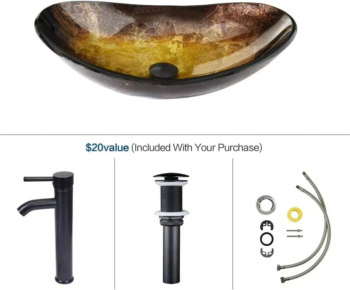 30-inch Natural Color Wall Mounted Bathroom Vanity with Hidden Drawer and Gold Boat Vessel Sink Top