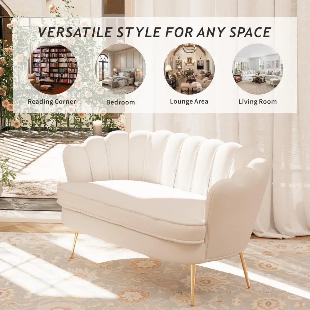 Modern Chenille Loveseat Sofa With Golden Legs For Living Room