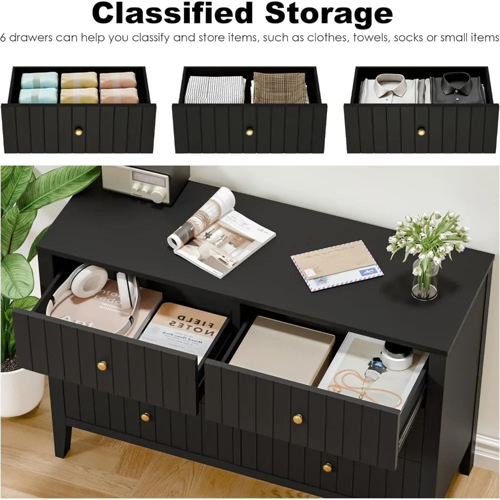 Modern Fluted 6 Drawer Chest For Bedroom And Living Room