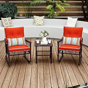 Patio Three Piece Rocking Chairs Set With Wicker Table