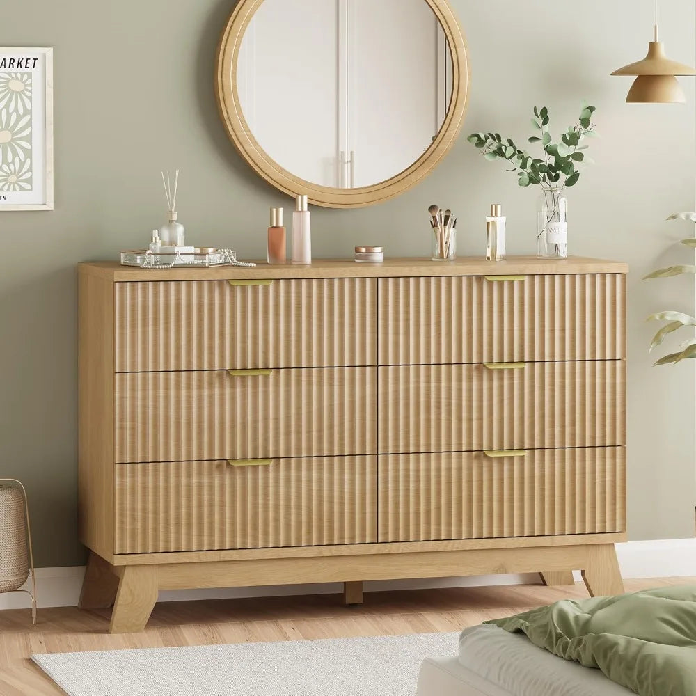 Fluted Dresser With Drawers Modern Wood Chest TV Stand