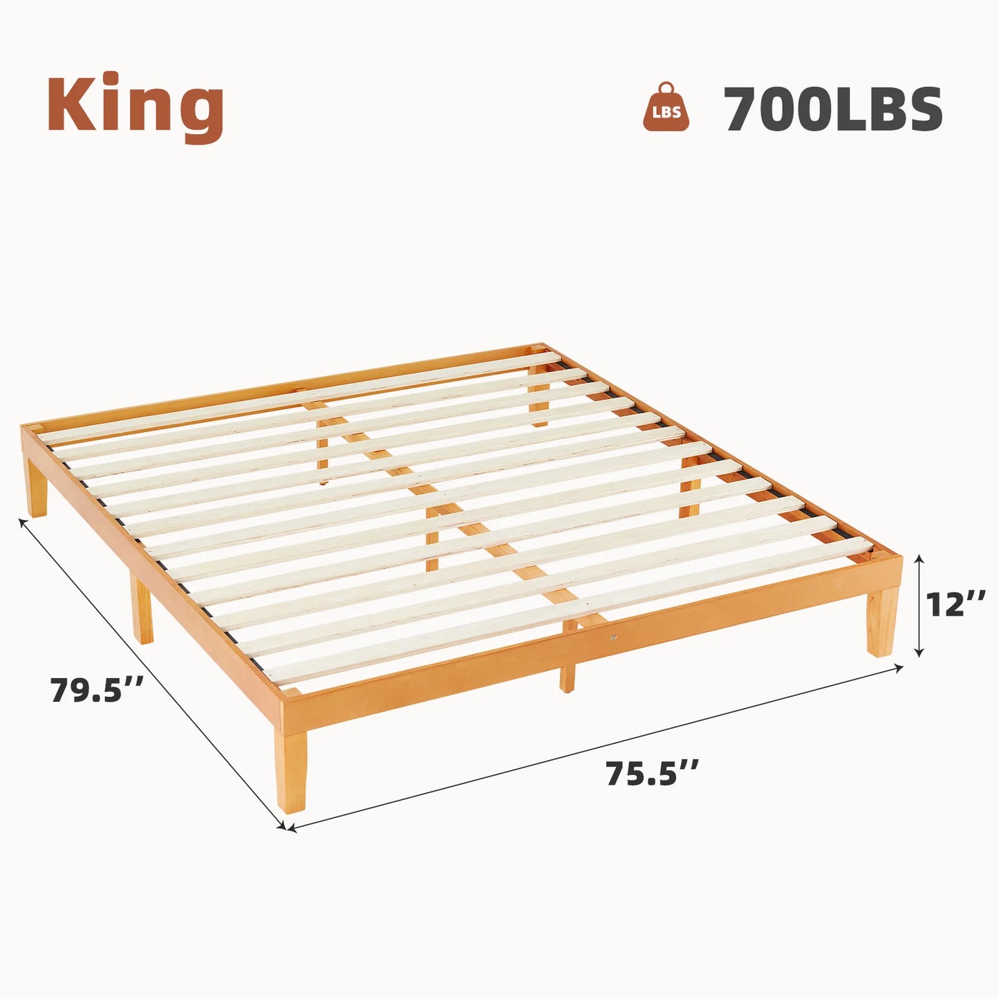 JHK Queen Solid Wood Bed Frame With Sturdy Slat Support No Box Spring Needed Easy Assembly Eco Friendly For Living Room