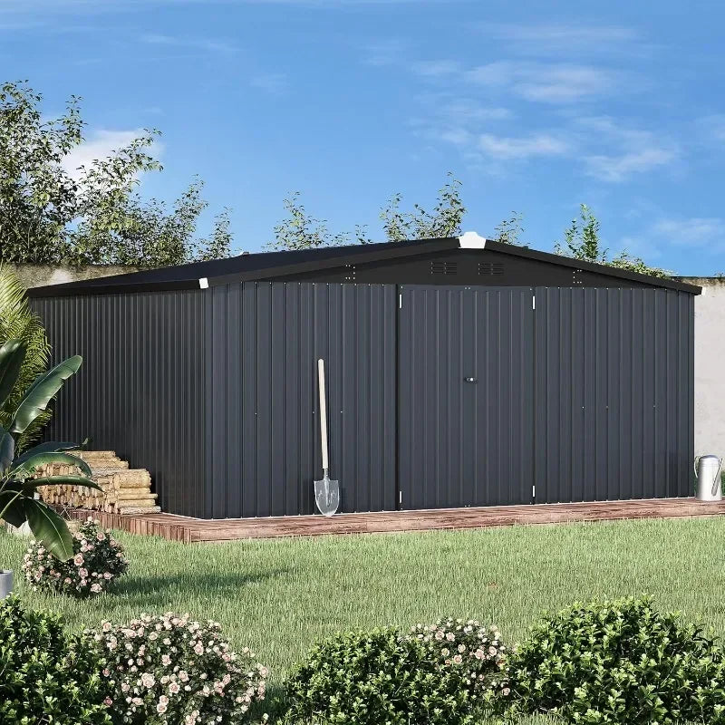 POPULAR Shed 14' X 12' Storage Shed, Outdoor Metal Storage Sheds & Outdoor Storage 12x14 With Lockable Doors, Large Steel Yard S