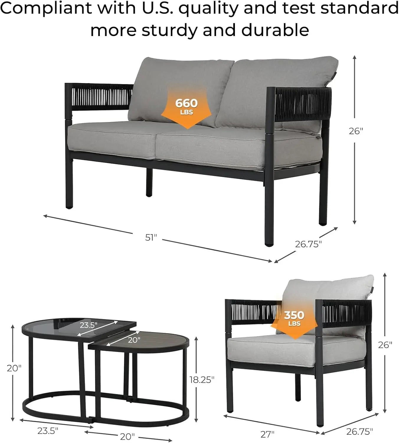 Grand Patio Outdoor Coffee Table Conversation Set With Cushions