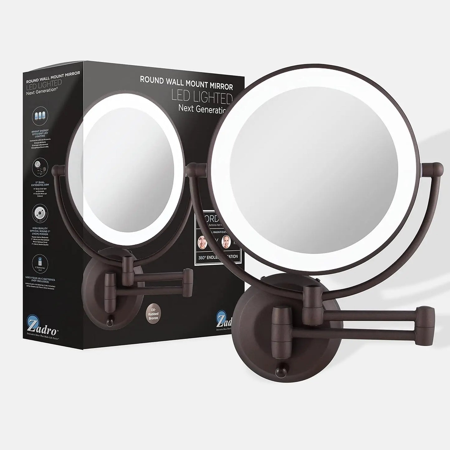 11" LED Wall Mounted Makeup Mirror 10X/1X Plug in or Battery Operated Vanity Mirrors for Wall (Large | 10X/1X | 11" x 14.5"