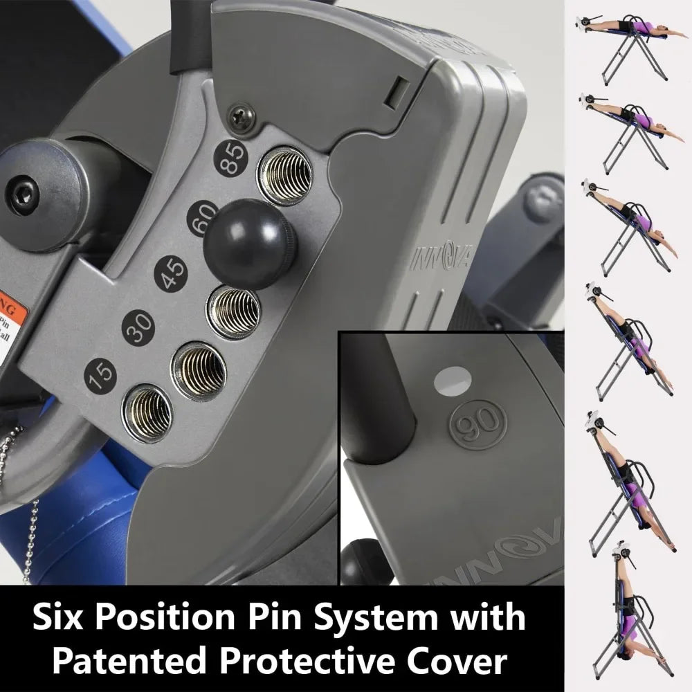 Customizable-INNOVA HEALTH AND FITNESS ITM4800 Advanced Heat And Massage Inversion Table,Black/ Blue / Gray