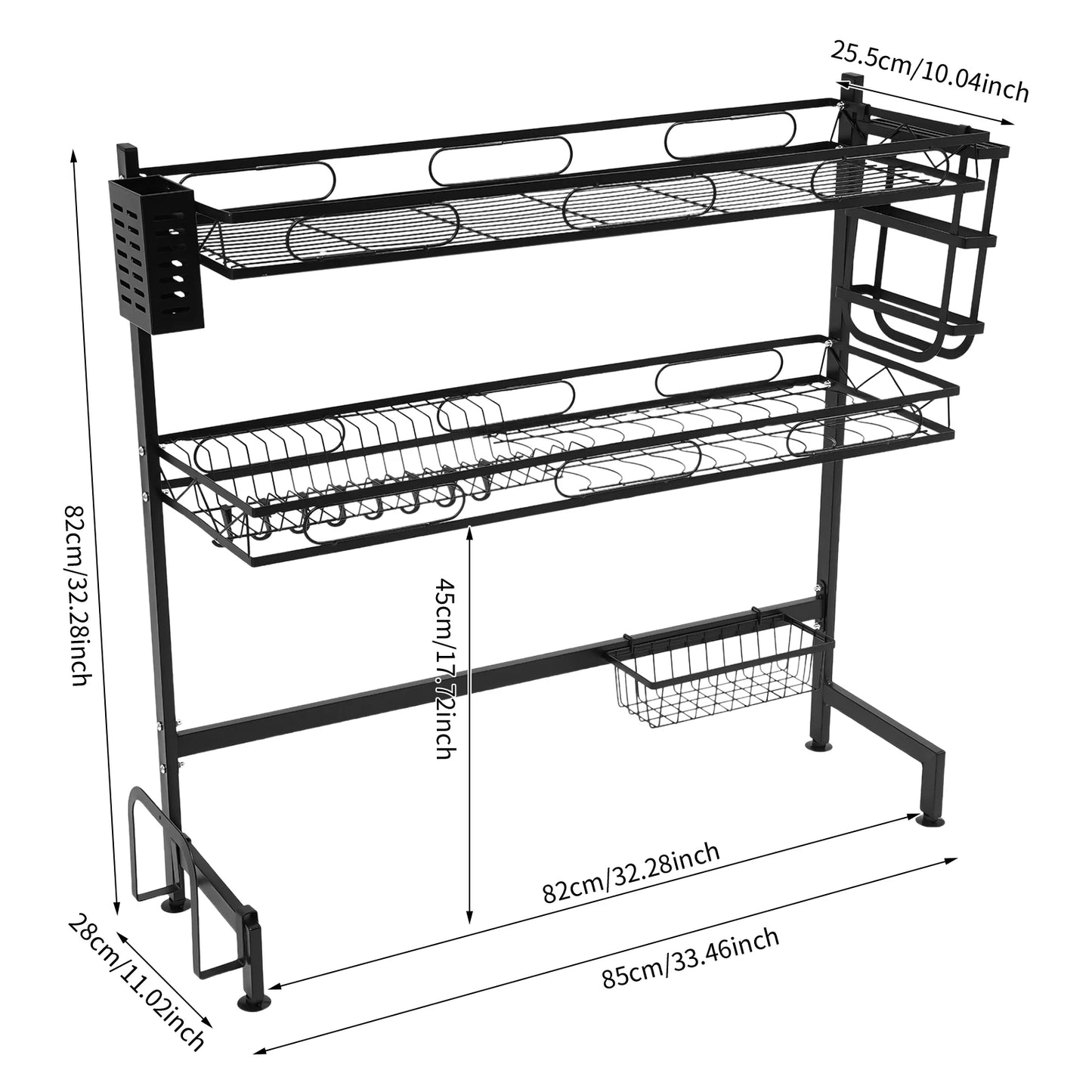 Two Tier Over Sink Dish Drying Rack Carbon Steel Above Sink Drainer Kitchen Organizer For Kitchen Counter 62 To 82 Cm