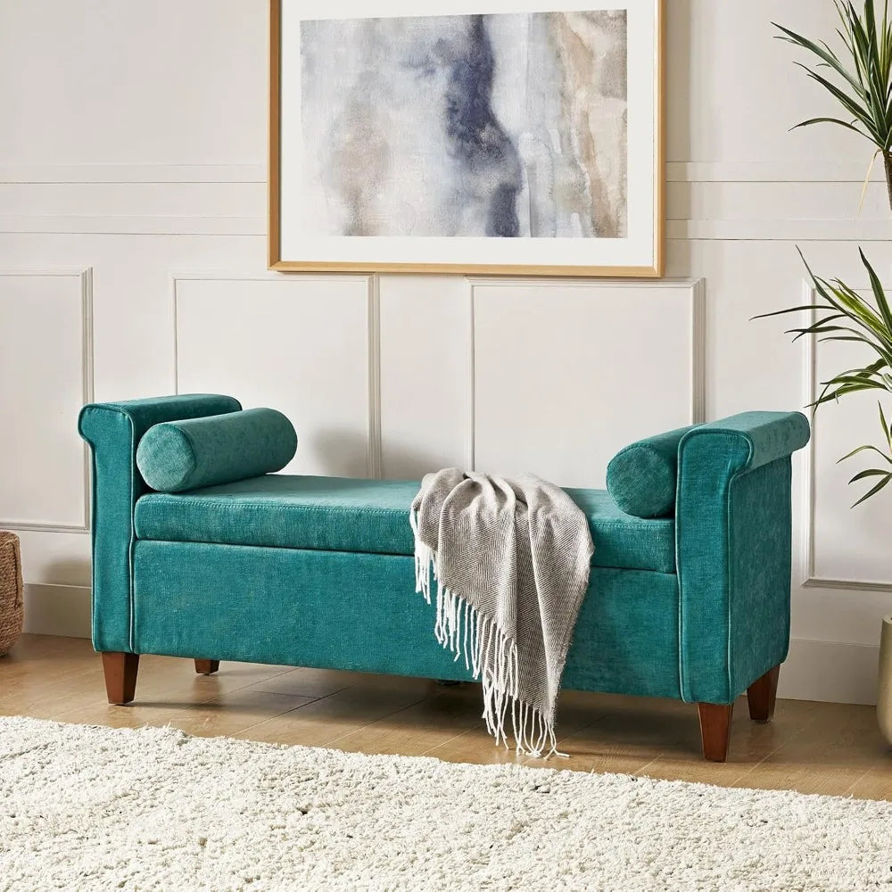 Storage Bench Upholstered End Of Bed Solid Wood Legs