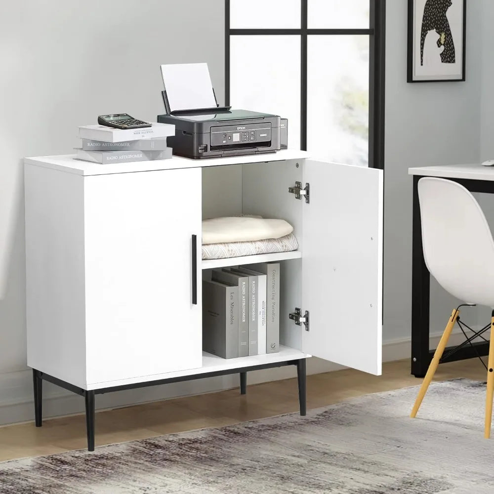 Modern Storage Cabinet With Doors And Metal Base For Office