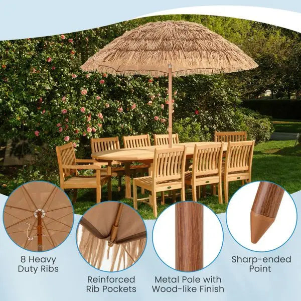 Thatched Tiki Umbrella With Foldable Tilt Stand Outdoor Patio